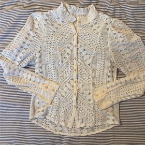 Anthropologie Cream Lace Button-Up Blouse, size 2